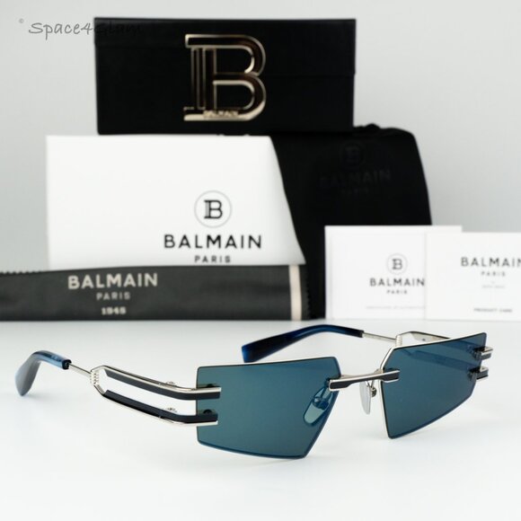 Balmain Men Sunglasses FIXE BPS-123E-54 Silver Blue Mirror Geometric BRAND NEW - Picture 3 of 11